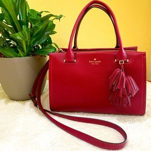 NWT KATE SPADE PALMER DRIVE- MARYAM-PEBBLED LEATHER SATCHEL-RED SANGRIA